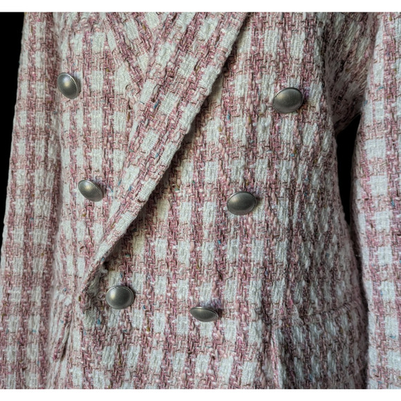 L’AGENCE Kenzie Double Breasted Blazer in Pink Ivory Tweed in Size 6 Houndstooth - Picture 7 of 11